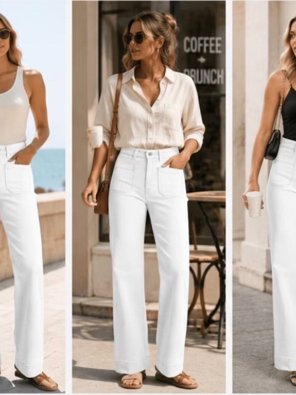 FLAMINGALS LADIES WHITE CORDUROY WIDE LEG PANTS